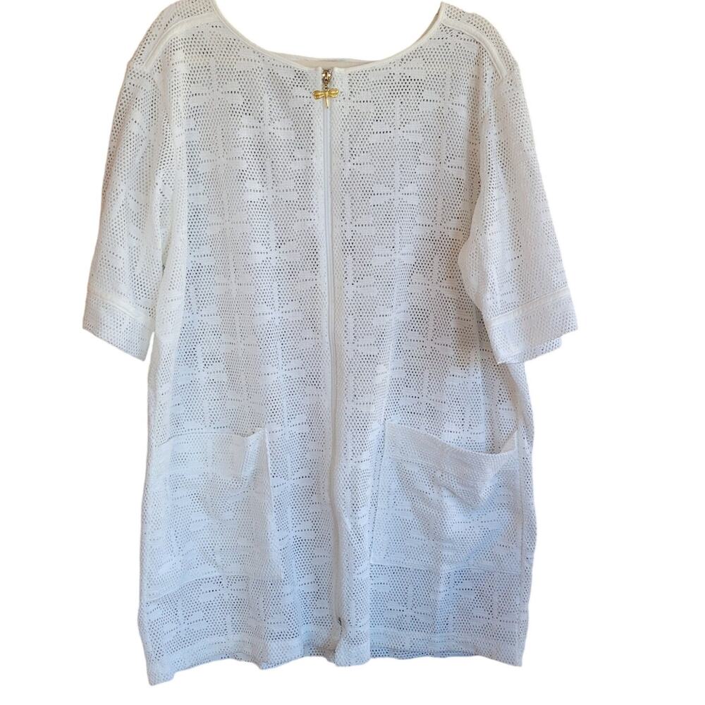 Wear Abouts White Dress Coverup Size M Dragonfly Mesh Resortwear Coastal Boho